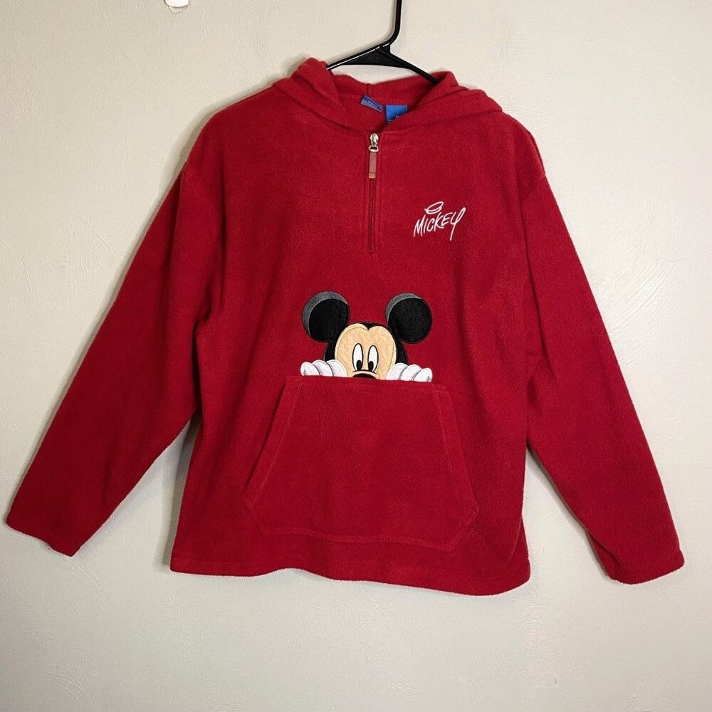 Mickie Mouse Disney Pullover Fleece 1/4 Zip Small Pouch Pockets Comfy Cozy  VTG